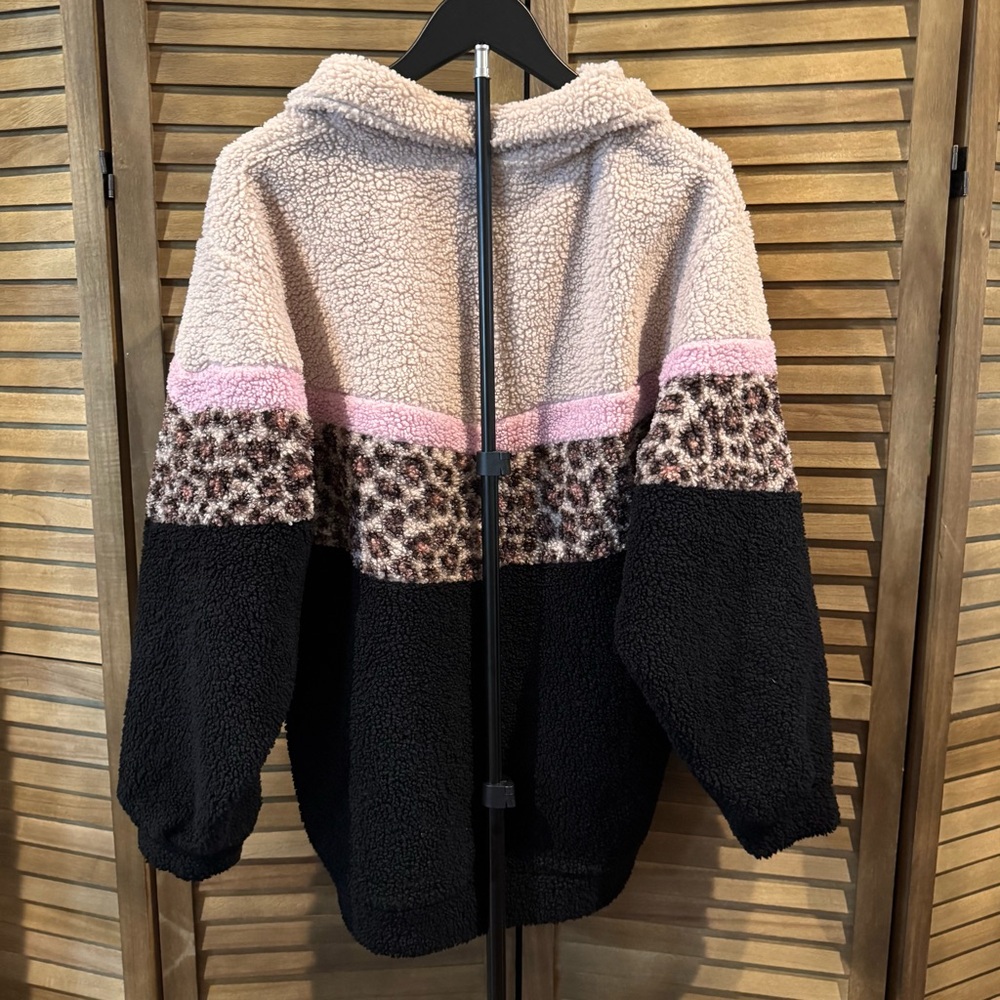 Bucees Women's Pullover Sherpa Fleece Pink Quarter Zip Jacket Medium - Picture 4 of 4